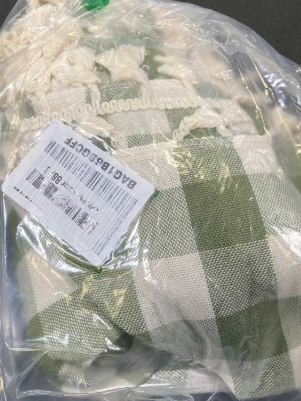 Gingham Tablecloth Tassel Trim Wrinkle-Free Rectangular 55x84” SAGE GREEN